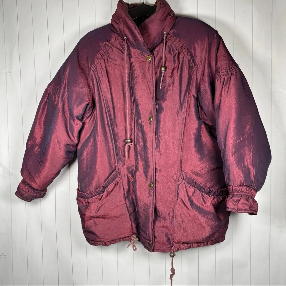 VTG Leslie Fay Purple Down/Feather Parka Coat Heavy Puffer‎ Winter Snow Ski M